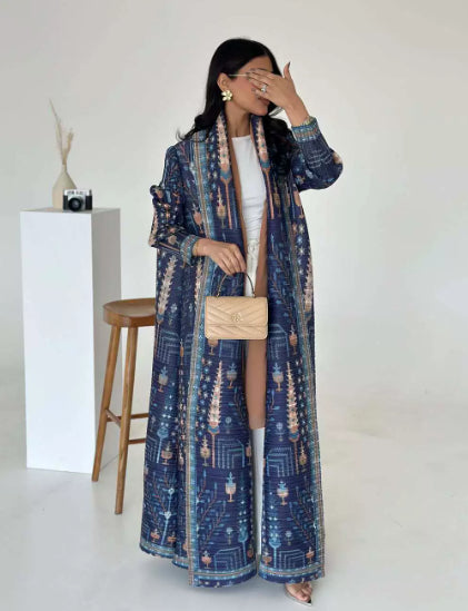 Women's Pleated Robe Printed Shawl Cardigan