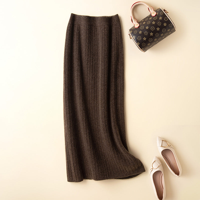 Pure Wool Skirt Women's Mid-length High Waist Slim Fit