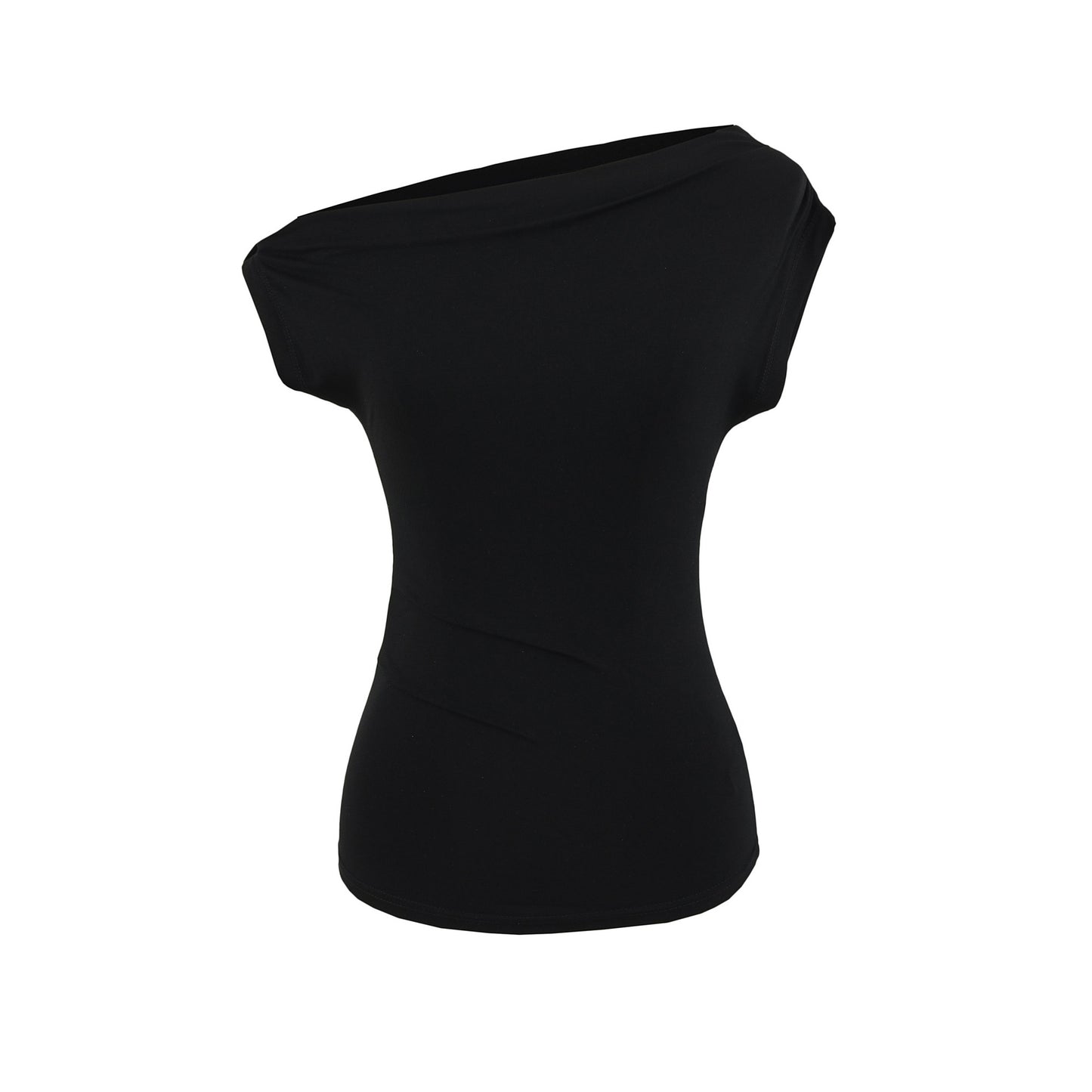 Summer New One-shoulder Cold-shoulder Pleated Slim-fit Short Sleeve