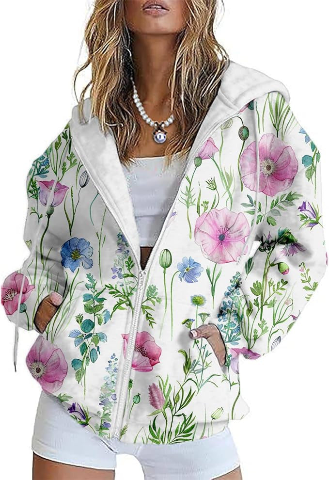 3D-printet cardigan med lynlås til kvinder – afslappet sweatshirt