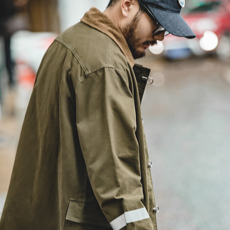 Men's Mid-length Over-the-knee Reflective Striped Coat