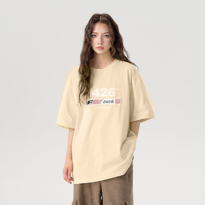 Classic Loose Casual Letter Flag Short Sleeve