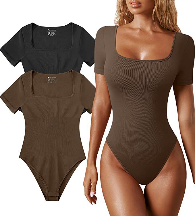 Sunken Stripe Square Collar Short Sleeve Tight Jumpsuit