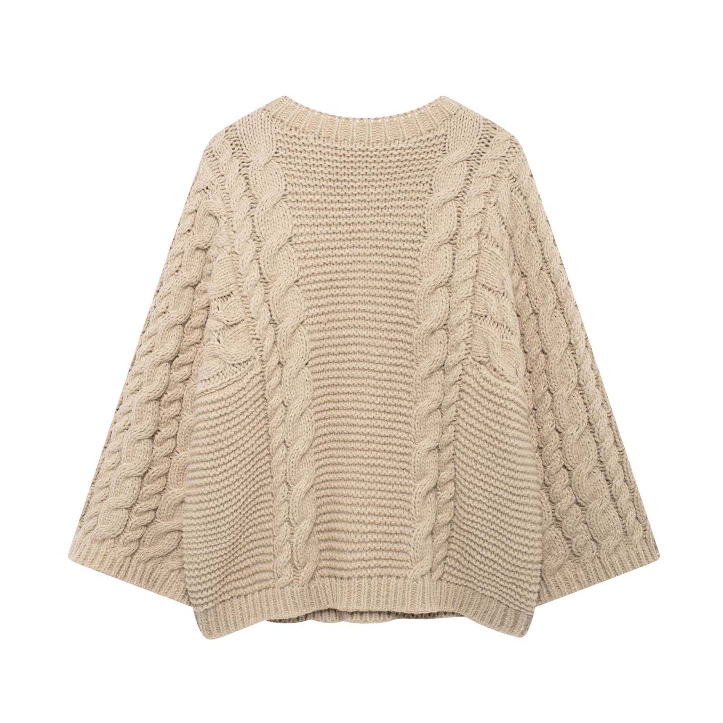 Twist Texture Round Neck Pullover Large Sleeves Sweater