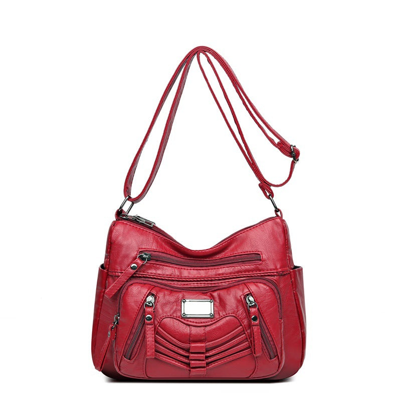 Middle-aged Soft Leather Shoulder Messenger Bag Large Capacity