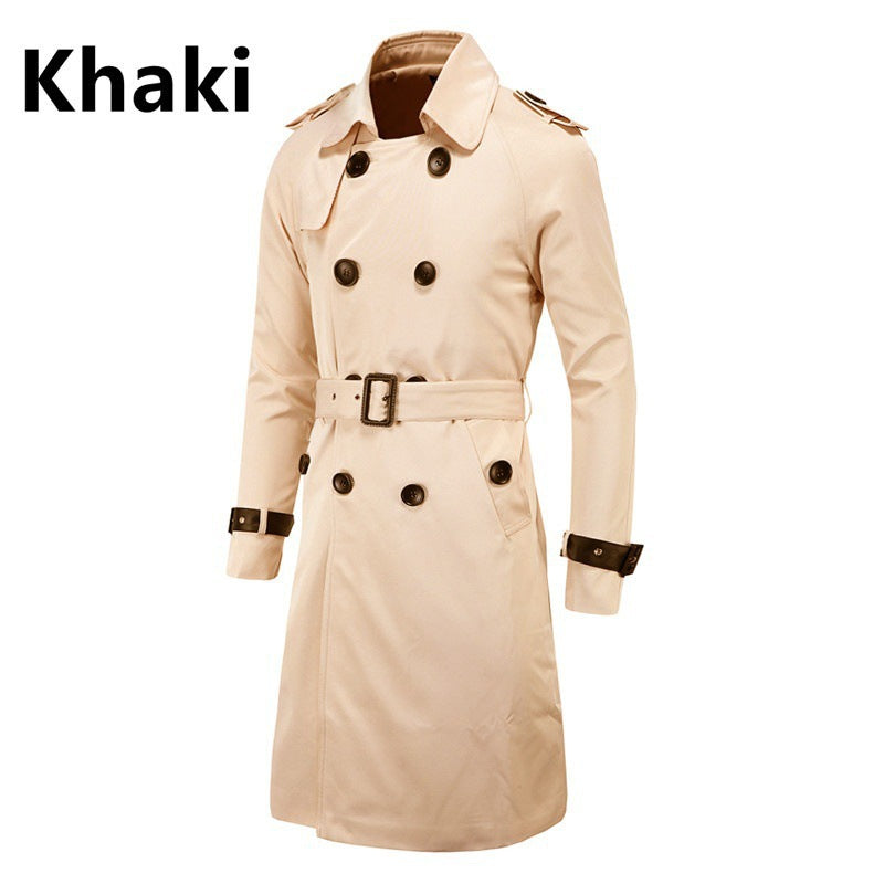 Fashion Men's Long Slim Double Breasted Windbreaker