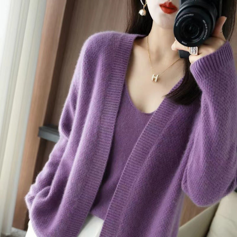 Knitted Cardigan Two-piece Sling Temperament V-neck Sweater