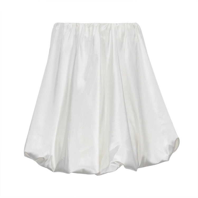 White High-waist Pleated Bubble Skirt