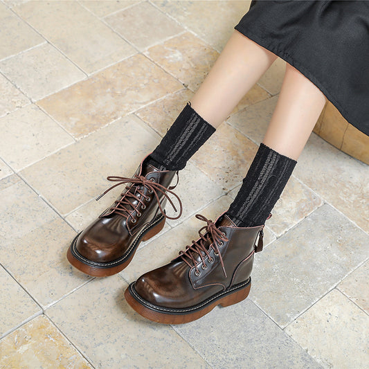 Women's Thick Sole Black Short Martin Boots