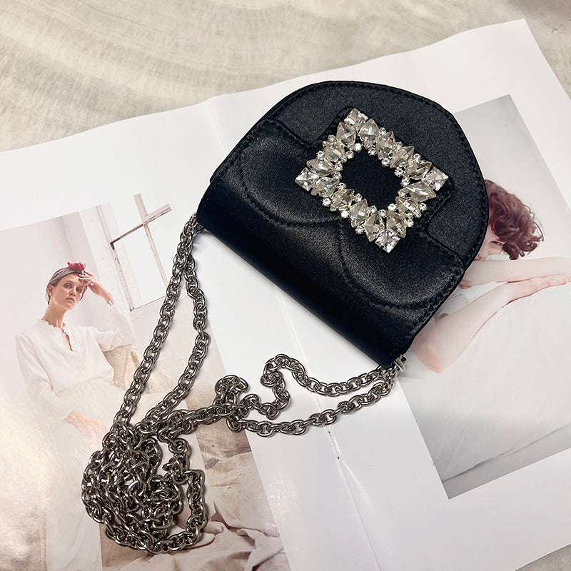 Satin Heart Chain Diagonal Straddle Bag