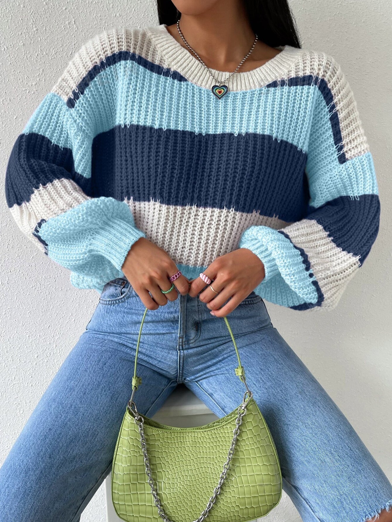 Efterår Og Vinter Langærmet Pullover Kontrastfarve Casual