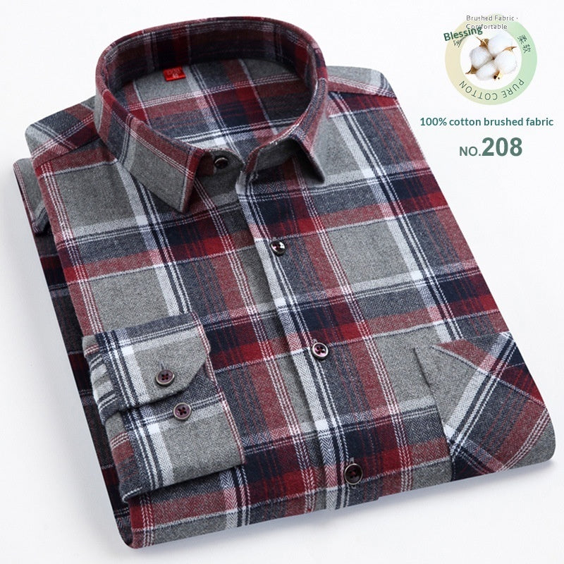 Mens Casual Plaid Cotton Square-collar Shirt