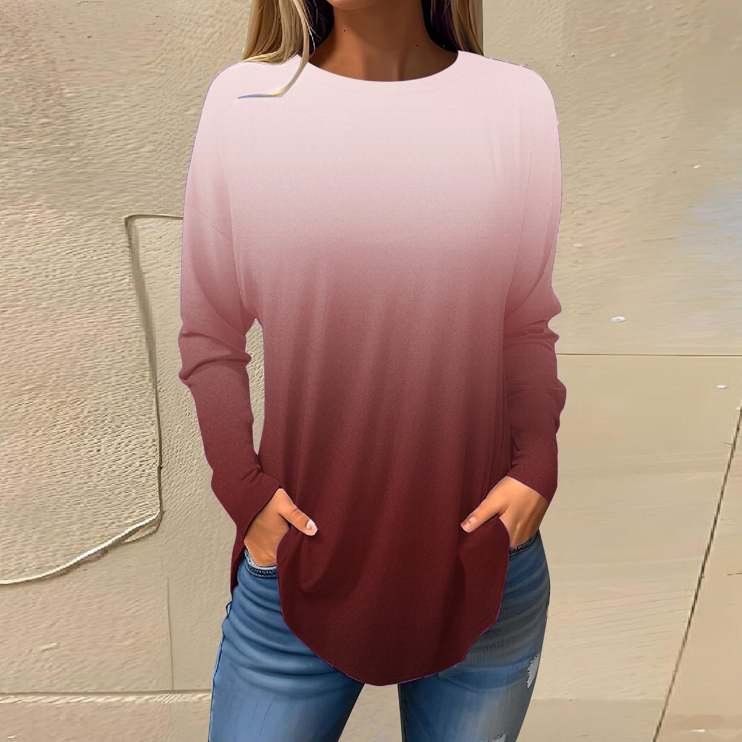 Women's Versatile Long Sleeve T-shirt Personalized Street Style Loose Print