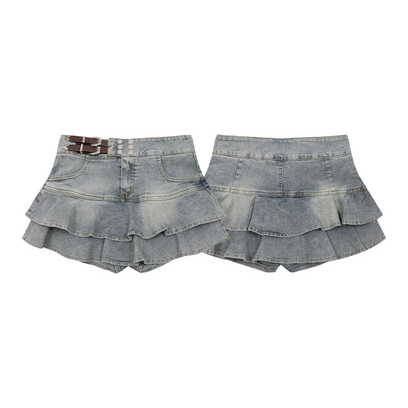 Amerikansk Retro Pigeagtig Enkelhed Denim Nederdel