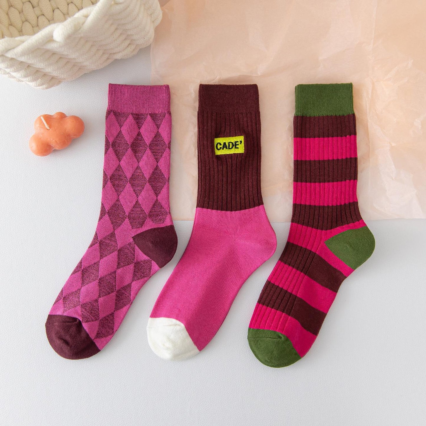 Double Needle Embroidery Women's Stockings Autumn And Winter Long Tube
