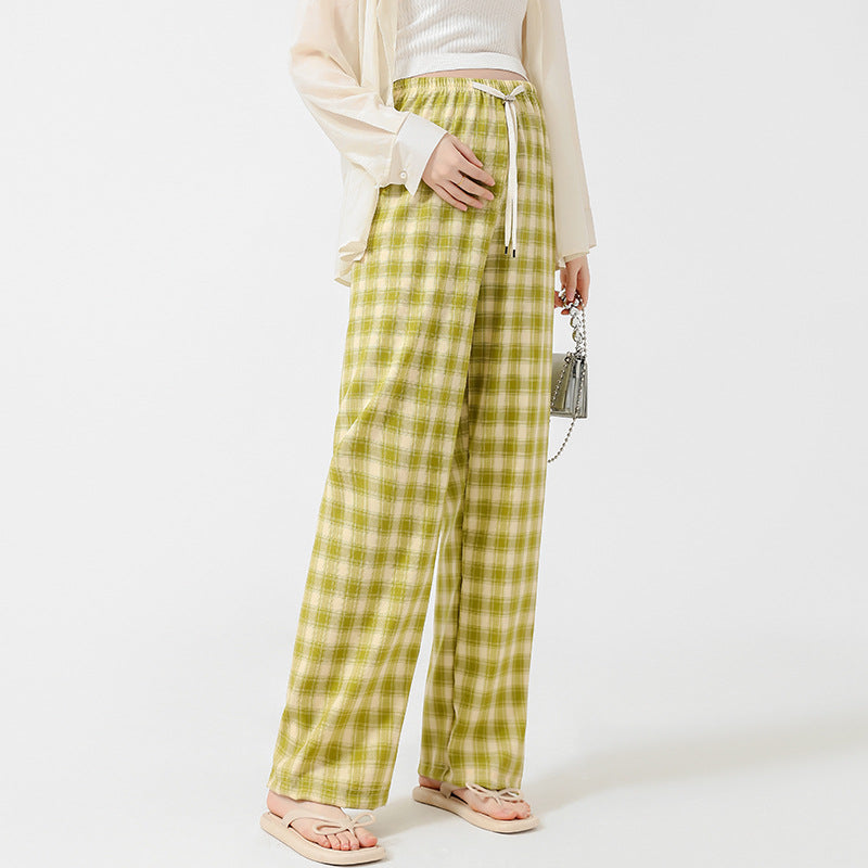 Retro Plaid Narrow Wide-leg Pants Slim Loose Casual