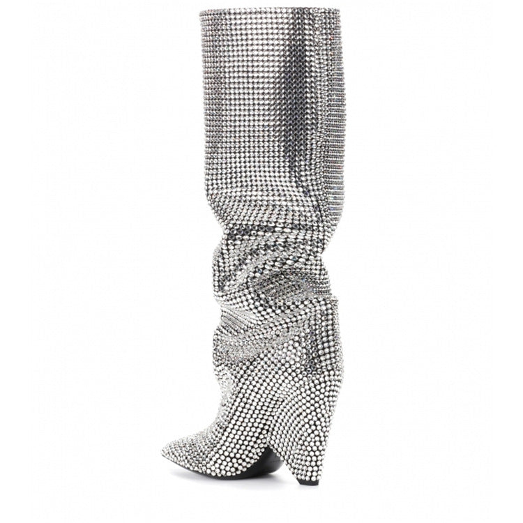 Rhinestone High-heeled Pointy Nightclub Show Knee-length Boots