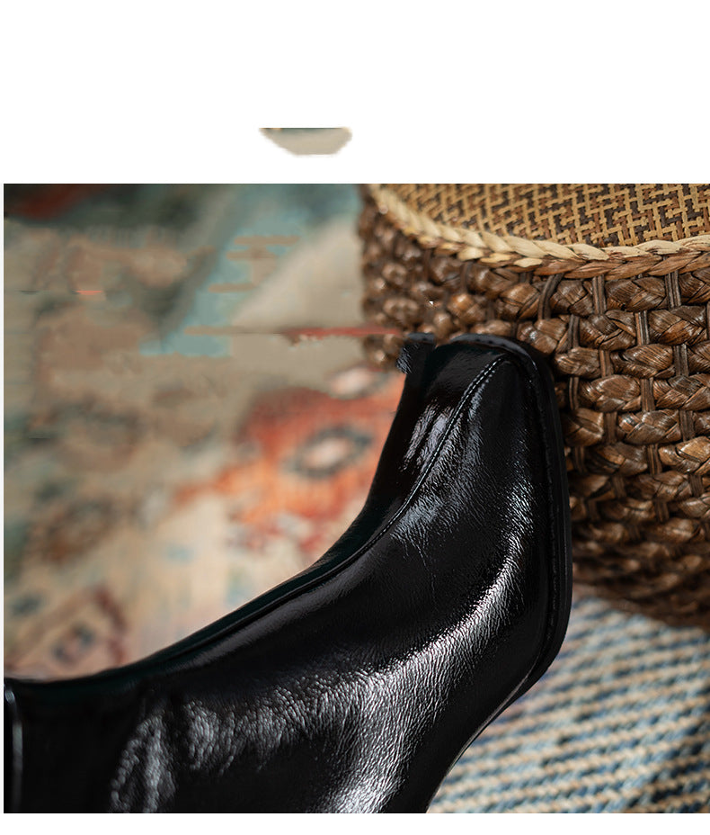 Simple Thick-heeled Boots With Velvet In The Tube