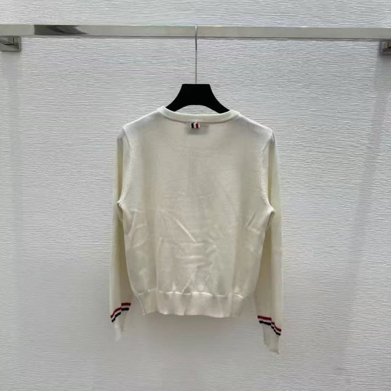 Autumn And Summer New Round-neck Pullover Dog Embroidery Knitted Sweater Long Sleeve