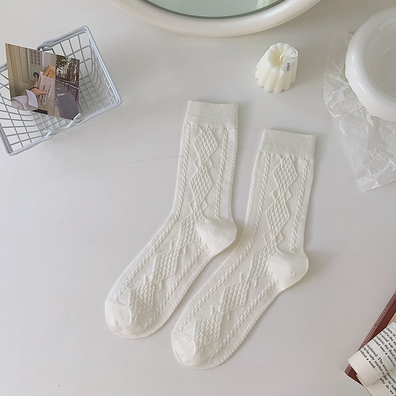 Women's Mid-calf Vintage Solid Colour Stacked Socks