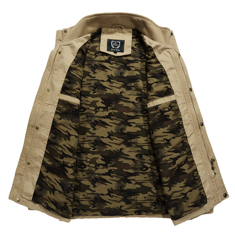 Men's Mid-length Loose Cotton Washed Long-sleeved Jacket