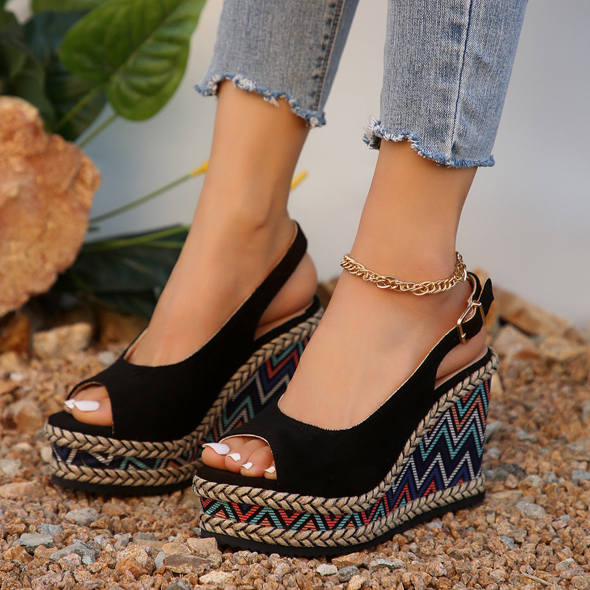 Hæl Plus Size Kilesandaler Kvinders Platform Platform Romerske Stil Sko