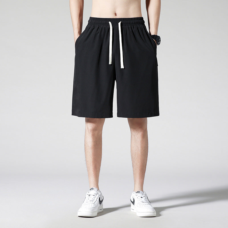 Light-weight Thin Simple Loose Cropped Pants Quick-drying Ice Silk Men