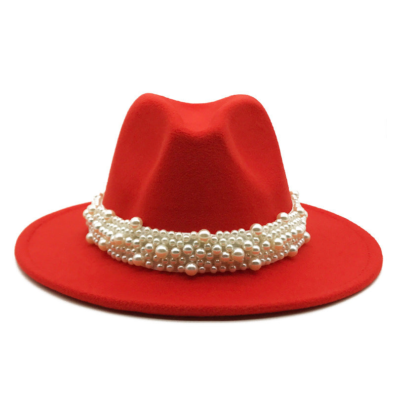 Handmade Pearl Top Hat Big Brim Fur Felt Hat