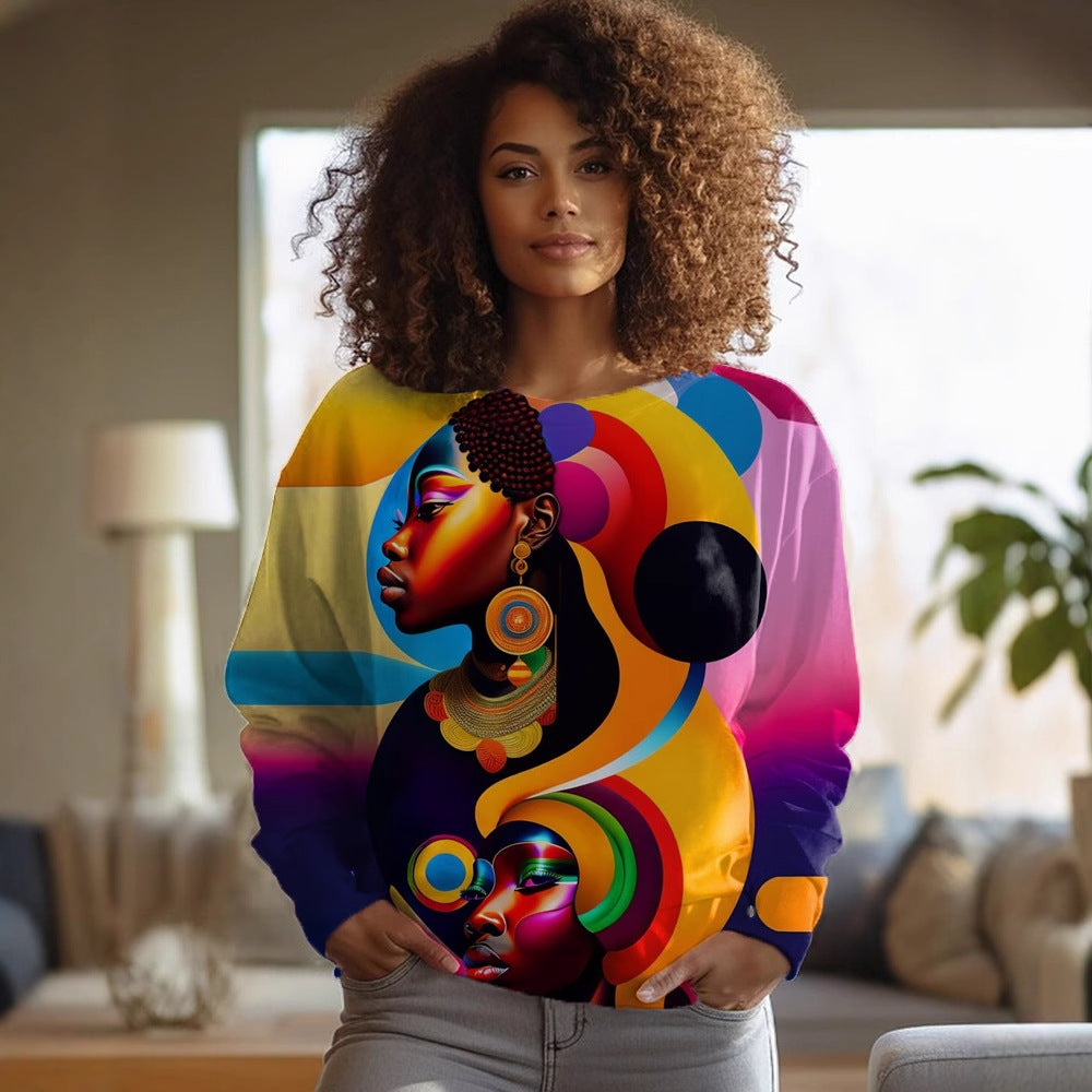 Polyester Women's Round-neck Long-sleeved Sweater Printing