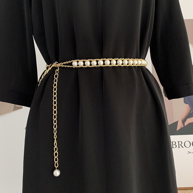 Simple Four Seasons Versatile Beaded Women's Metal Waist Chain