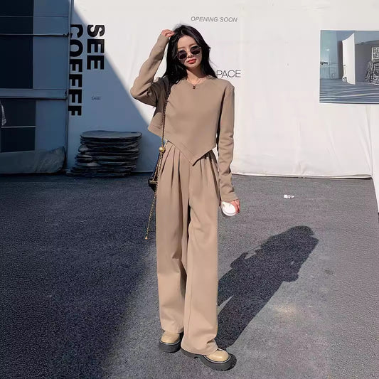 Irregular Sweatshirt And Wide-leg Pants Two-piece Set