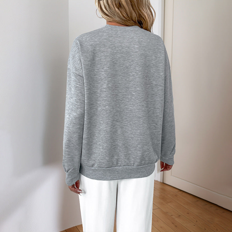 Loose Round Neck Spliced Sequin Sweatshirt For Women