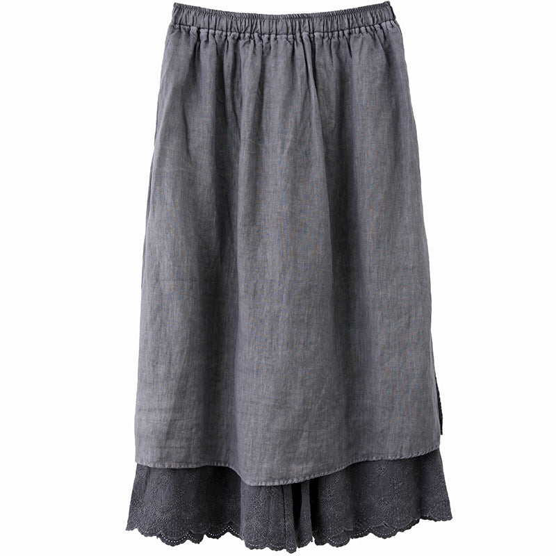 Lace Stitching High Waist Women's Mid-length Pantskirt