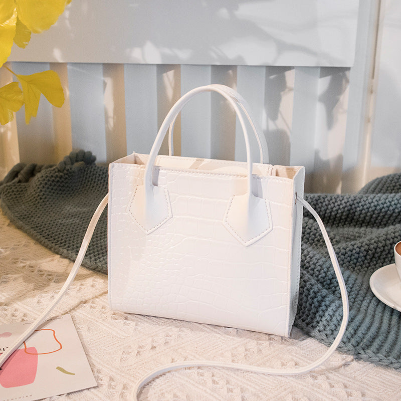 Serpentine Color Contrast Lock Chain Platinum Square Bag