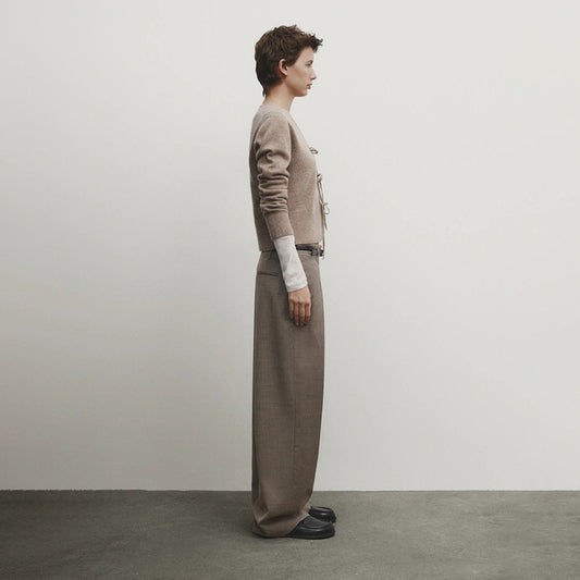 Solid Color And V-neck Rope Casual Minimalist Long Sleeve Sweater For Women
