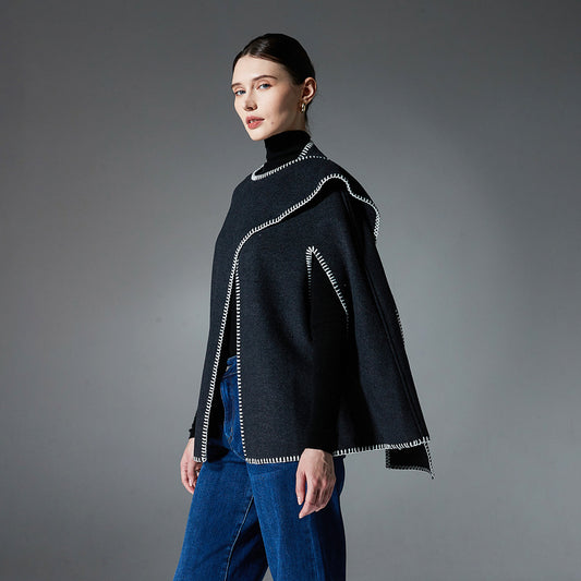 Women's Double-faced Woolen Goods Stitching Cape And Shawl