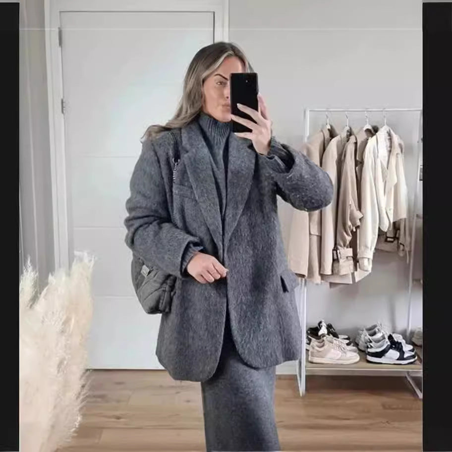 Solid Color Wool Suit Jacket Female Classic Style