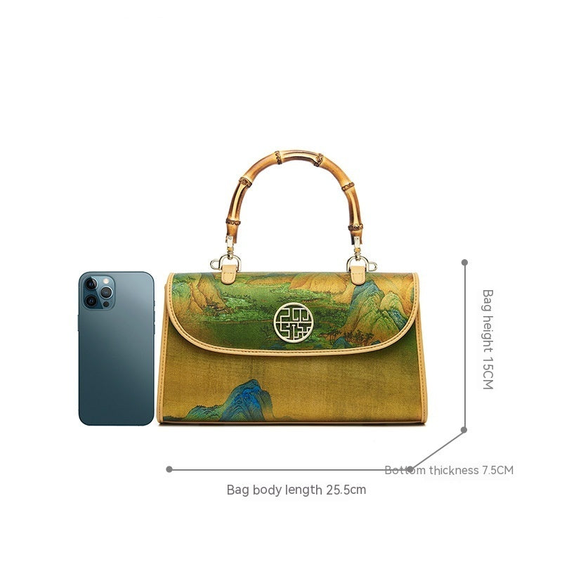 Silke Cheongsam til kvinder Kinesisk stil Bambus Håndtaske Crossbody Lille Taske
