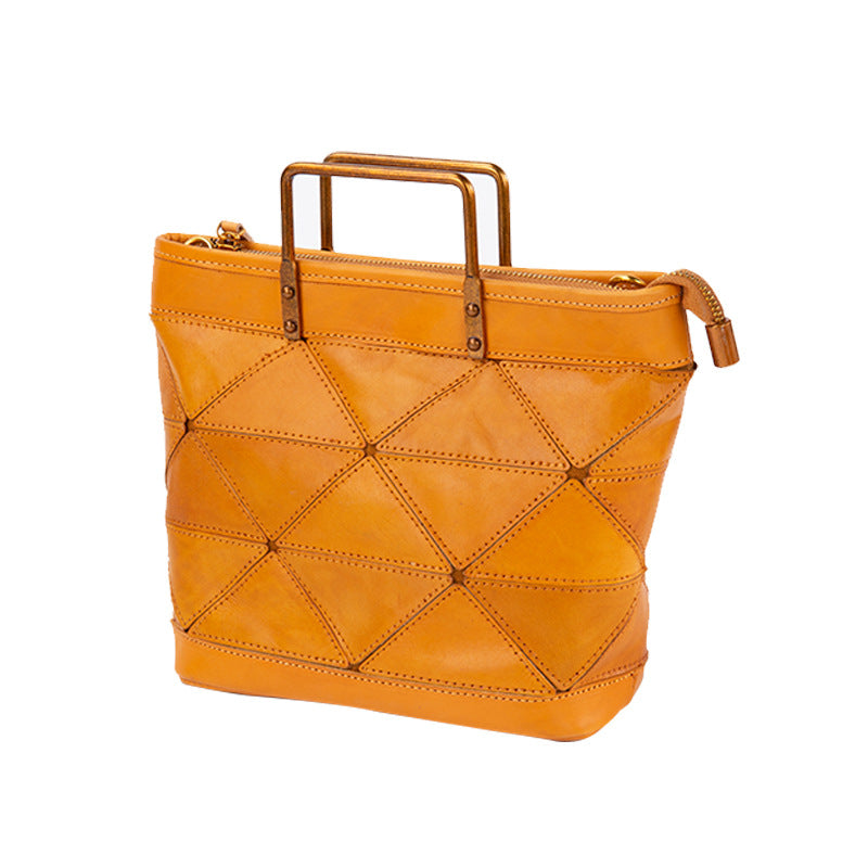 Geometric Stitched Cowhide Women's Bag Work Commute Literary Handbag