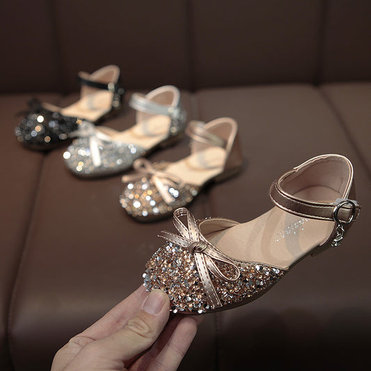 Children's Soft Sole Baby Shoes For Little Girls Single Shoes Crystal Leather Shoes