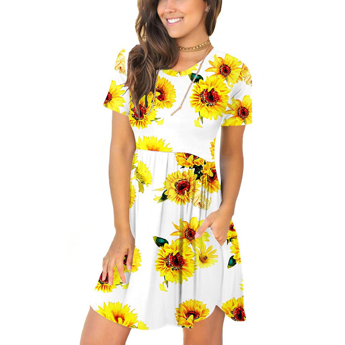 Women's Casual Crew-Neck Printed Pullover Short Sleeve