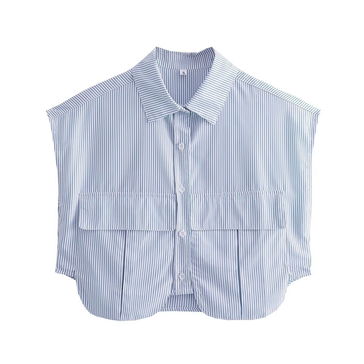 Large Pocket Stitching Irregular Cardigan Polo Collar Shirt Top