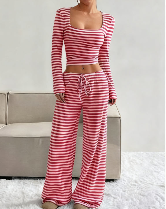 Women's Versatile Striped Knitted Slim Fit Suit