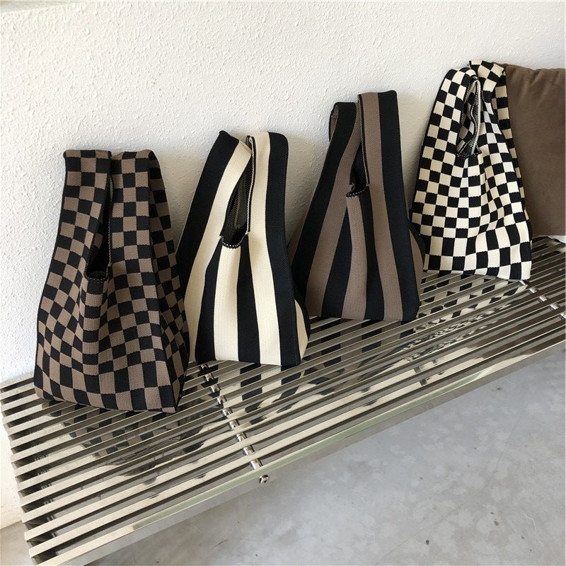 Checkerboard Wool Knit Woven One-shoulder Armpit Bag