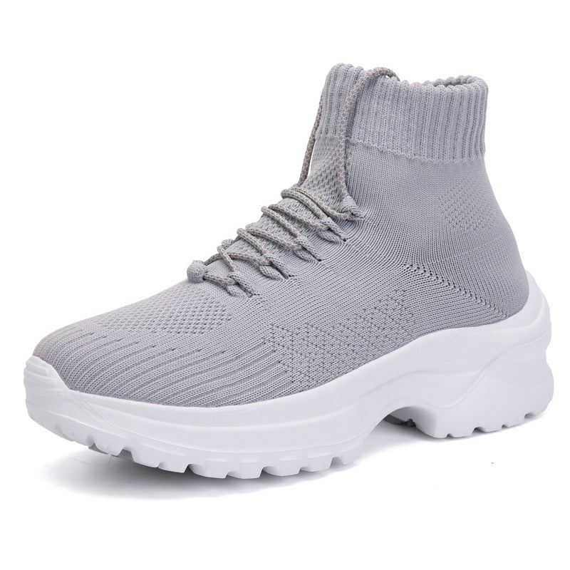 Flying Woven Breathable High-top Women's Height-increasing Socks And Shoes