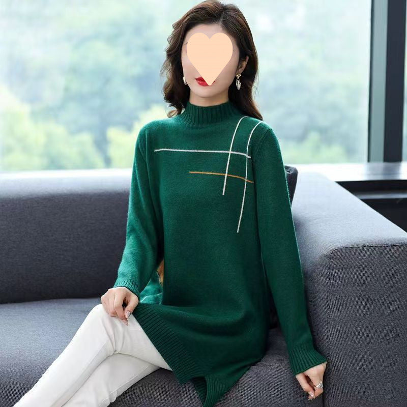 Half Turtleneck Western Style Mom Mid-length Sweater