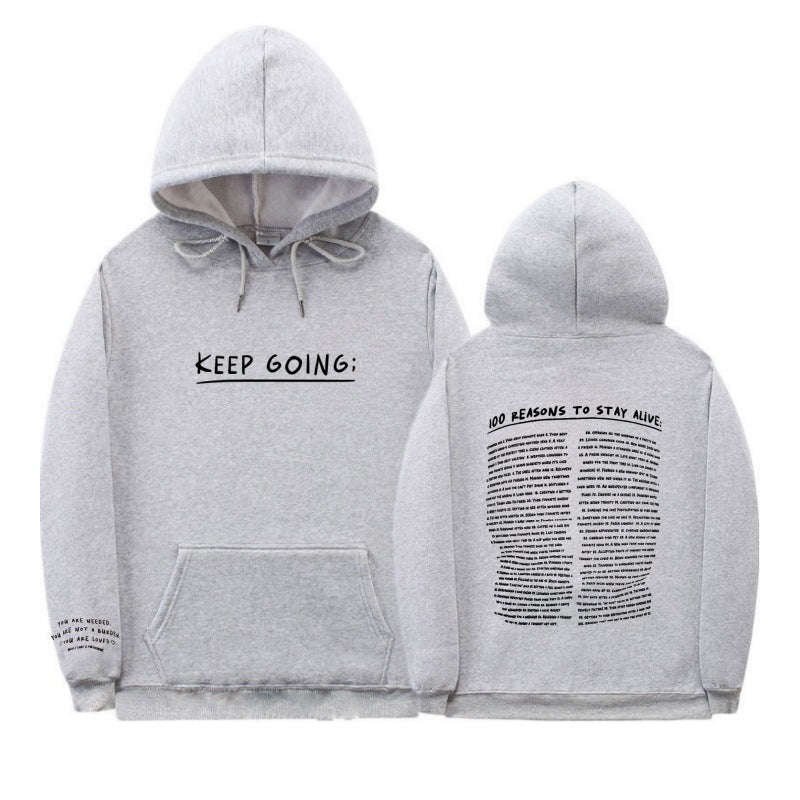 Large Size Fleece-lined Casual Letter Thread Drop-shoulder Sleeve Hooded Sweater