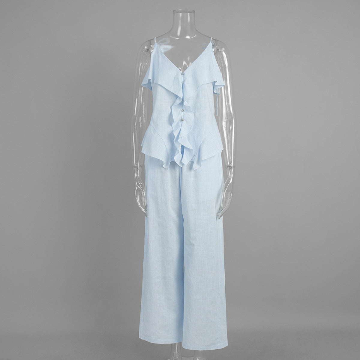 Ruffle-trimmed Camisole And Casual Wide-leg Pants Set