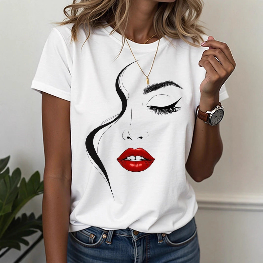 3D-printed Chic Casual Womens Short-sleeve Crewneck T-shirt