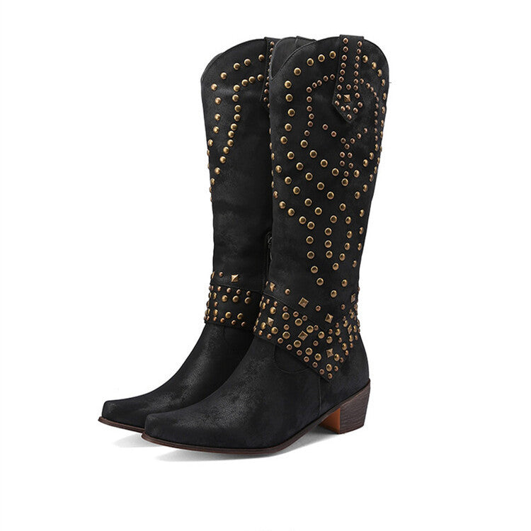 Autumn And Winter Metal Rivet Thick Heel Women's High Boots